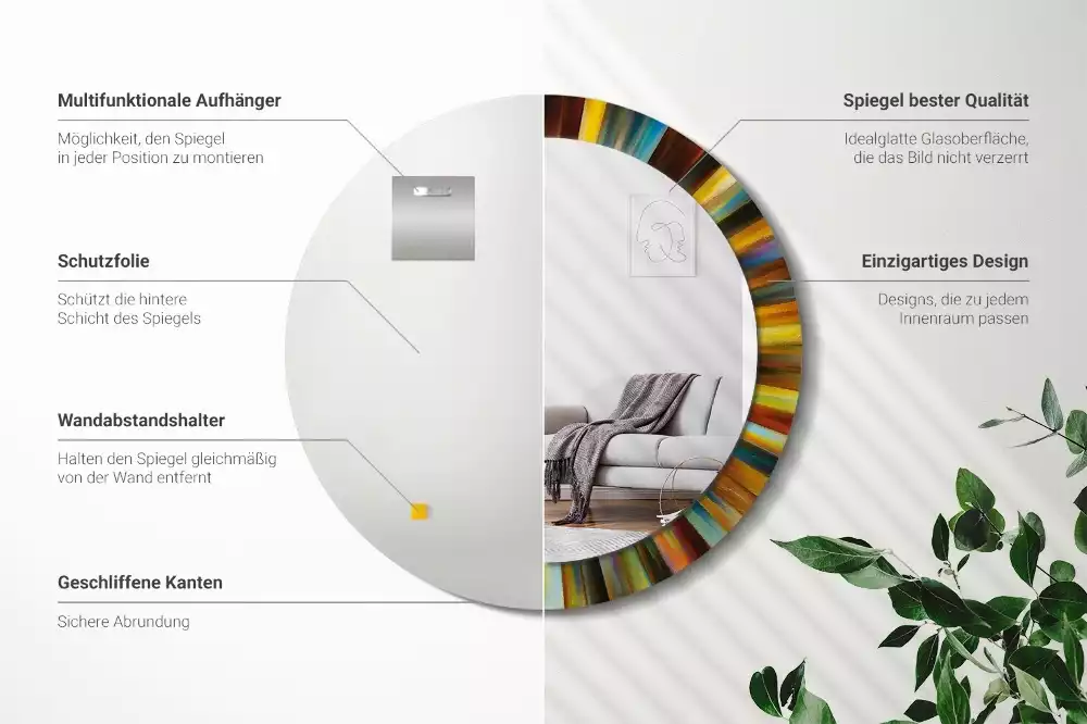 Lustro z drukowaną ramką z motywem kolorowych promieni