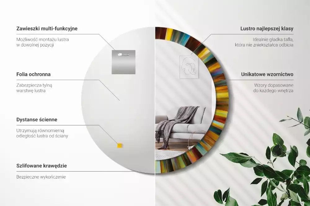 Lustro z drukowaną ramką z motywem kolorowych promieni