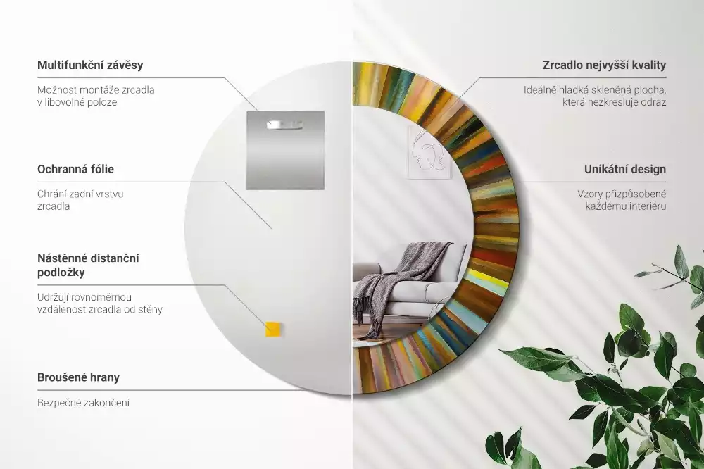 Lustro z drukowaną ramką z motywem kolorowych promieni