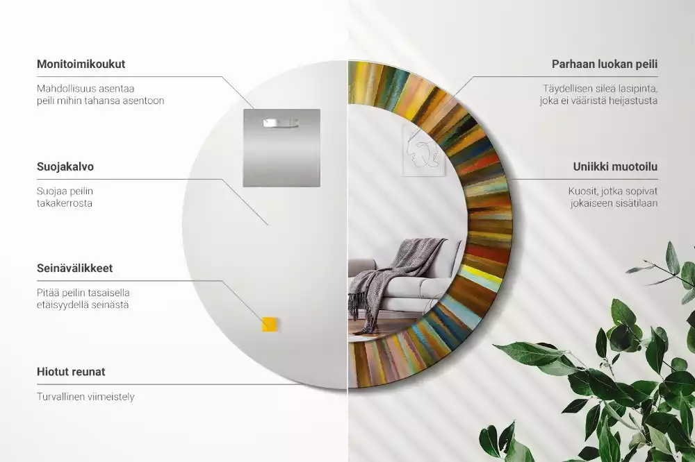 Lustro z drukowaną ramką z motywem kolorowych promieni