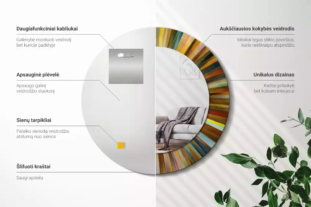 Lustro z drukowaną ramką z motywem kolorowych promieni