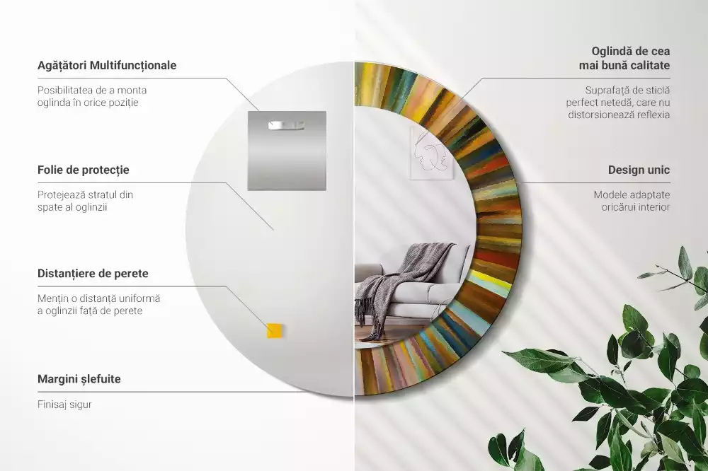 Lustro z drukowaną ramką z motywem kolorowych promieni