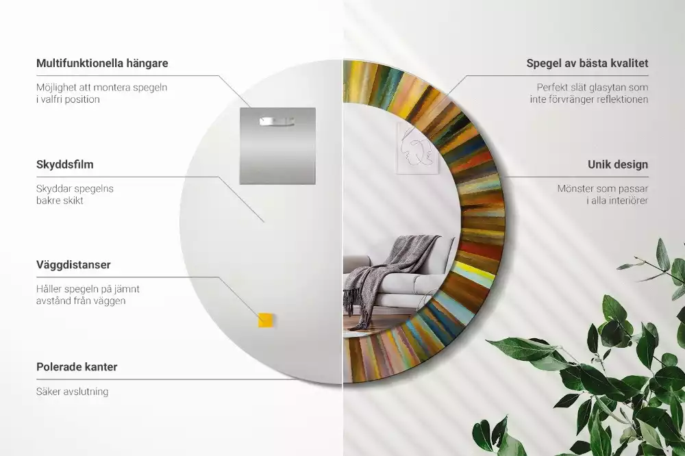 Lustro z drukowaną ramką z motywem kolorowych promieni