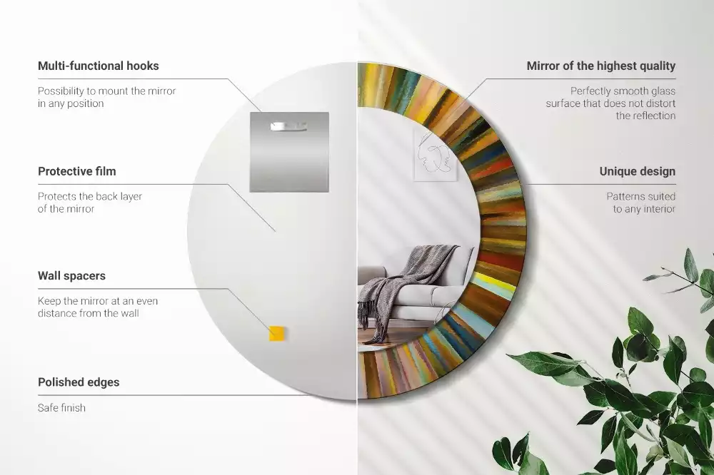 Lustro z drukowaną ramką z motywem kolorowych promieni