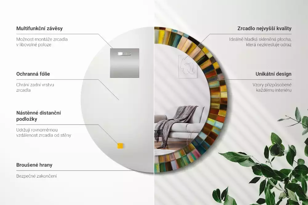 Lustro z drukowaną ramką z motywem kolorowych promieni