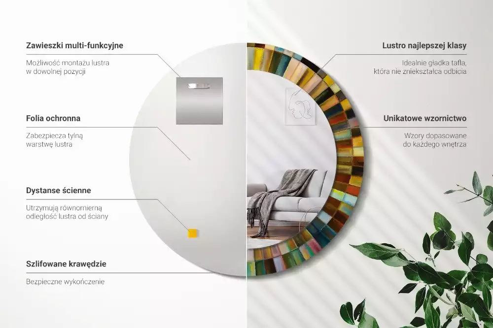 Lustro z drukowaną ramką z motywem kolorowych promieni