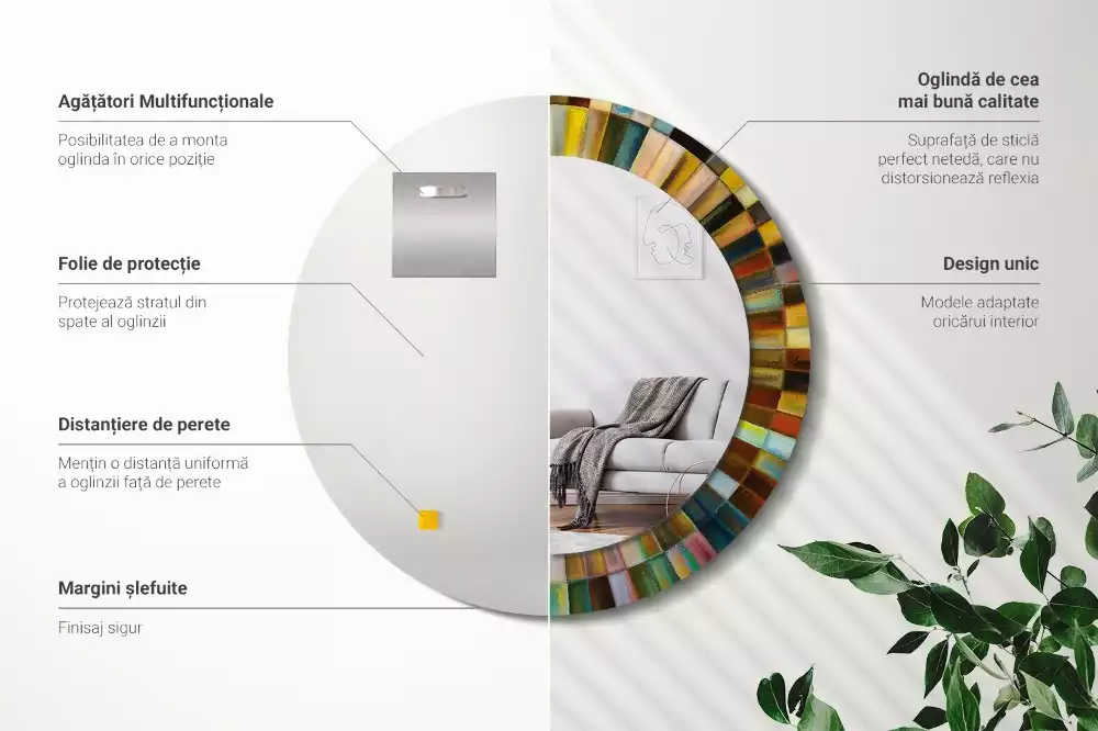 Lustro z drukowaną ramką z motywem kolorowych promieni