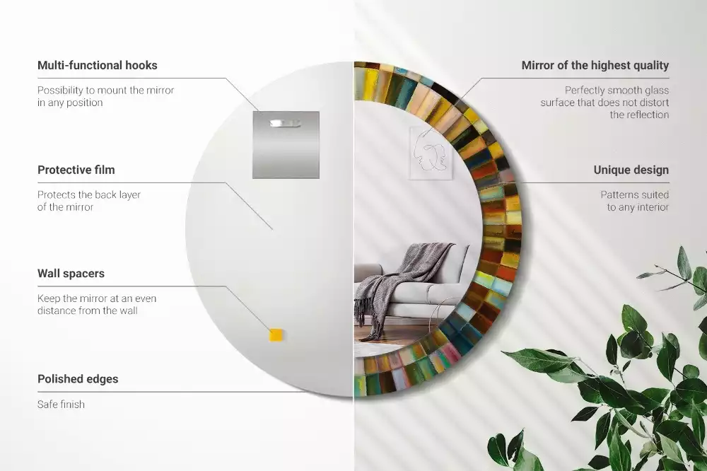 Lustro z drukowaną ramką z motywem kolorowych promieni