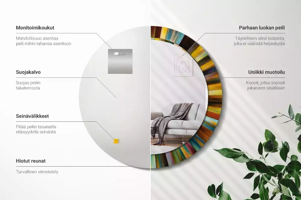 Lustro z drukowaną ramką z motywem kolorowych promieni