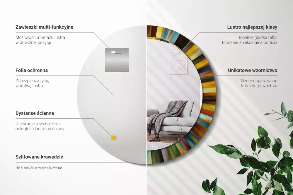 Lustro z drukowaną ramką z motywem kolorowych promieni