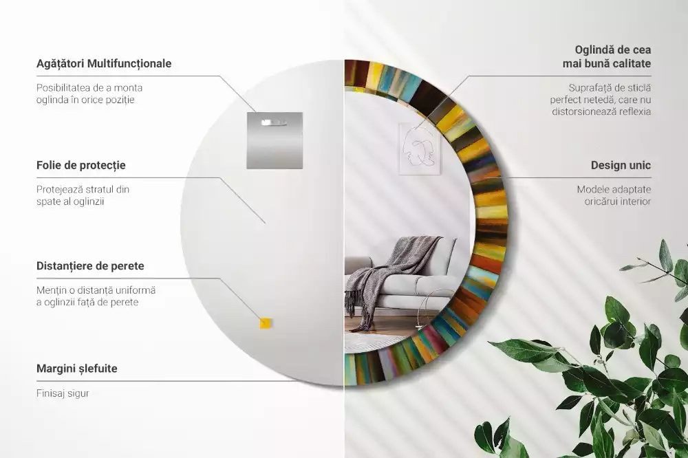 Lustro z drukowaną ramką z motywem kolorowych promieni