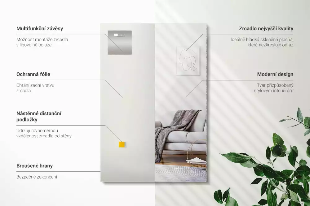Lustro prostokątne bez ramy w nowoczesnym stylu