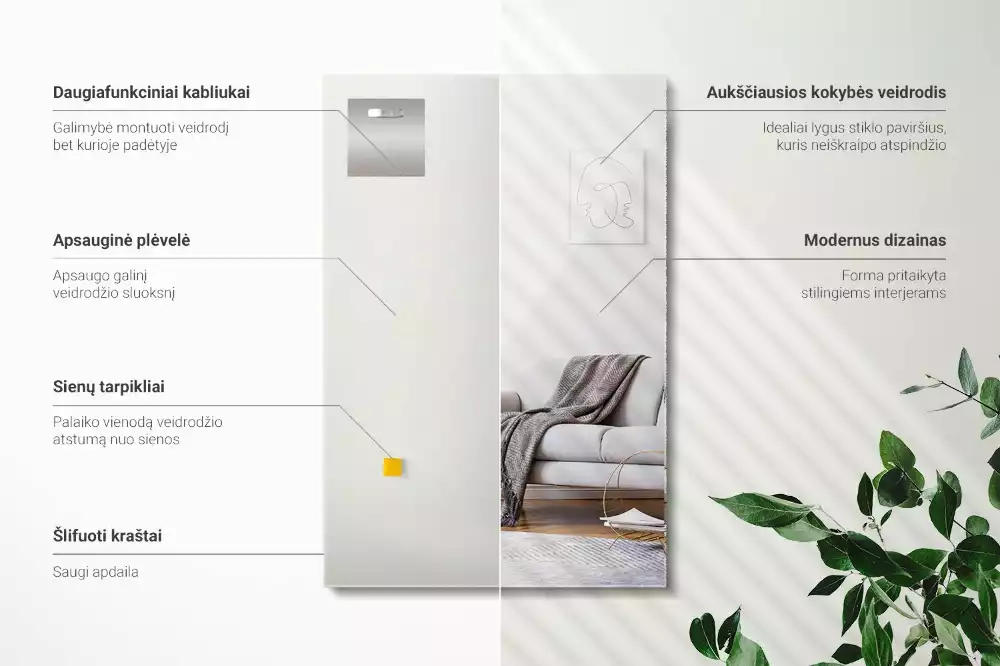 Lustro prostokątne bez ramy w nowoczesnym stylu