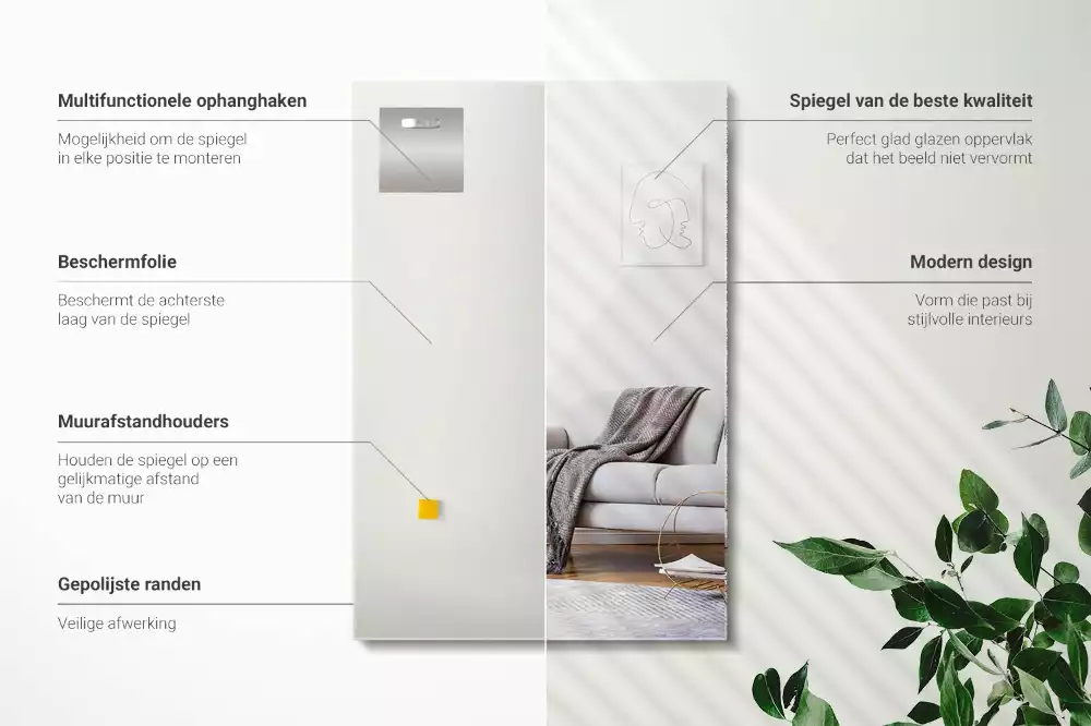 Lustro prostokątne bez ramy w nowoczesnym stylu