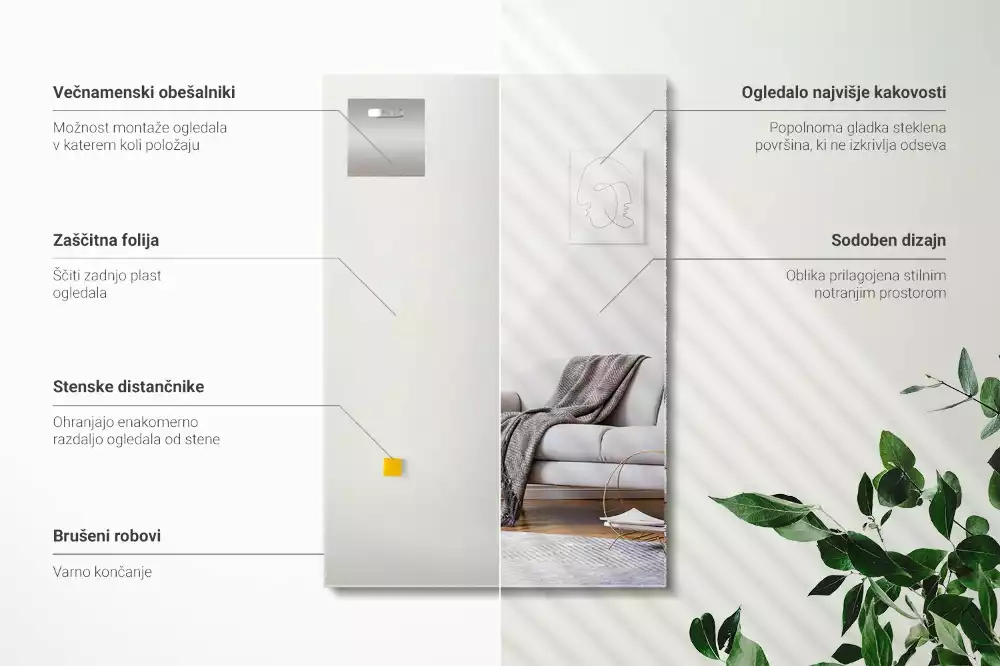 Lustro prostokątne bez ramy w nowoczesnym stylu