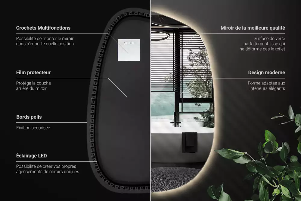 Lustro organiczne podświetlane bez ramy