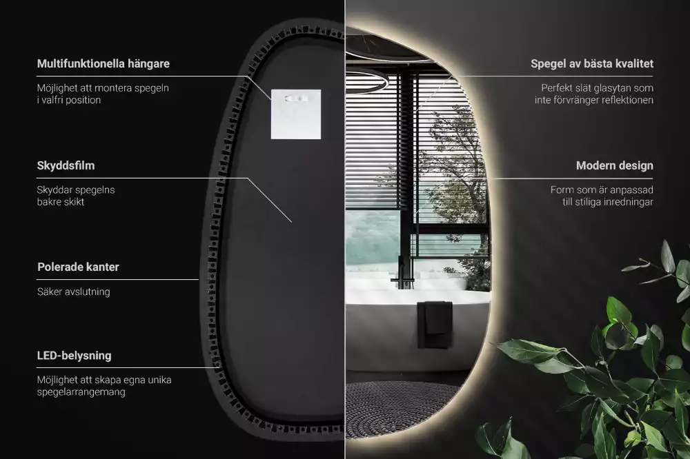 Lustro organiczne podświetlane bez ramy