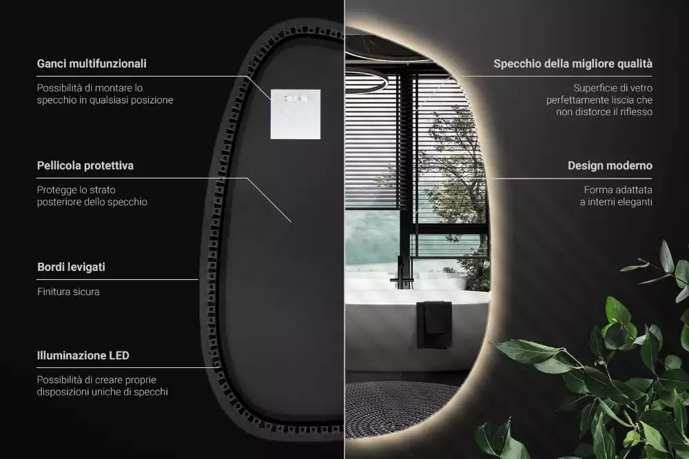 Lustro organiczne podświetlane bez ramy