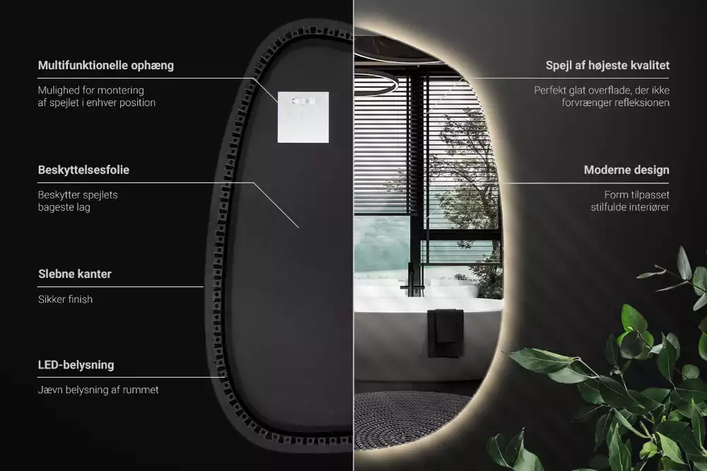 Lustro organiczne podświetlane bez ramy