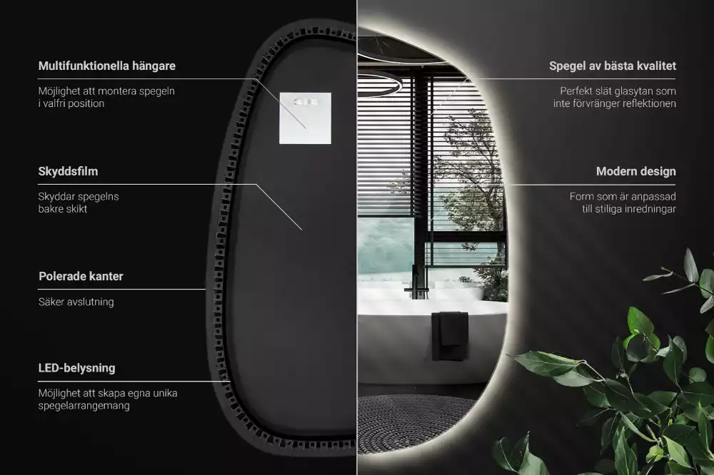 Lustro organiczne podświetlane bez ramy