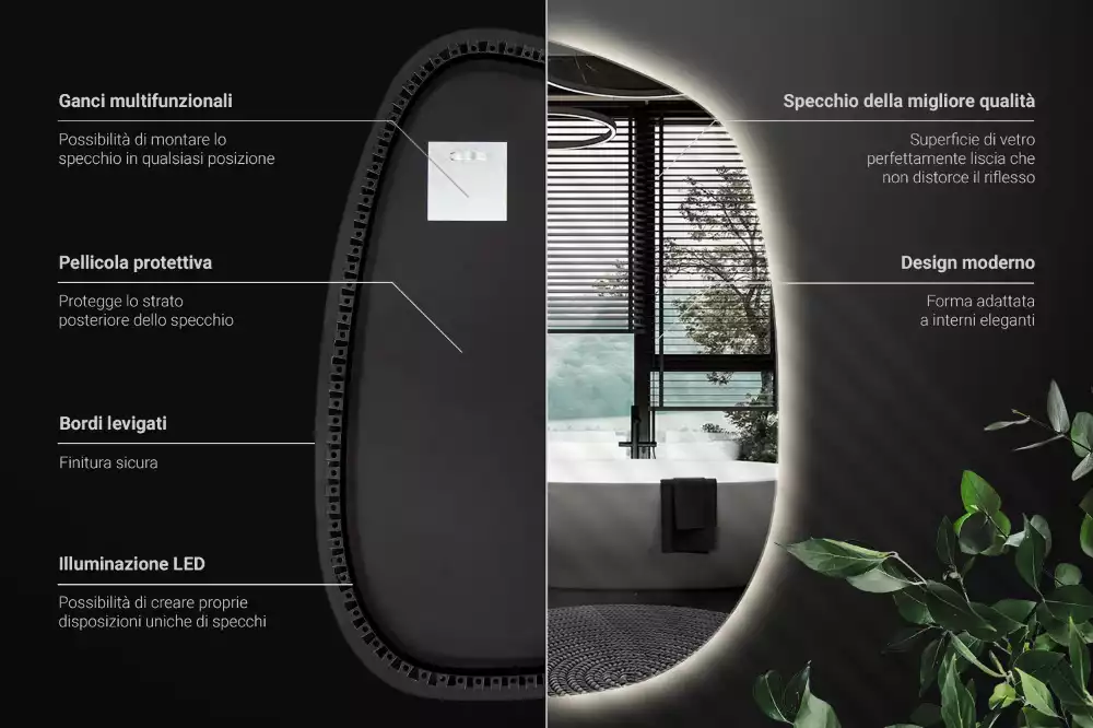 Lustro organiczne podświetlane bez ramy