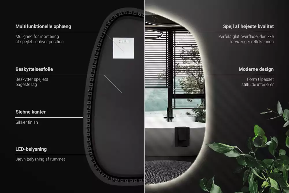 Lustro organiczne podświetlane bez ramy
