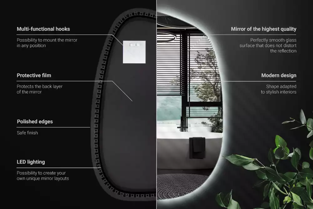 Lustro organiczne podświetlane bez ramy