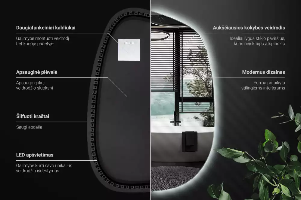 Lustro organiczne podświetlane bez ramy