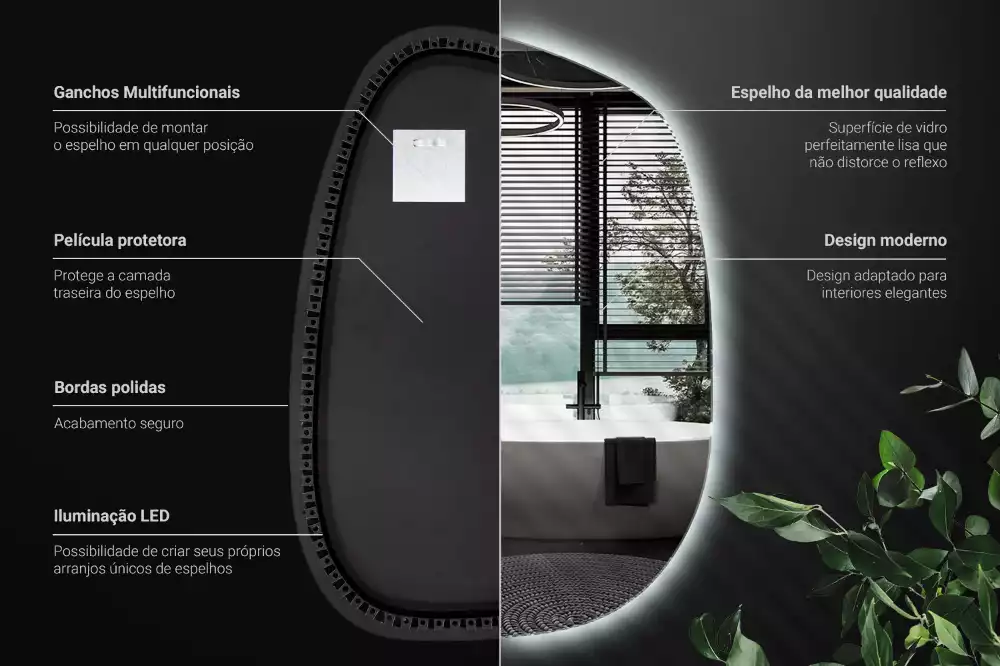 Lustro organiczne podświetlane bez ramy