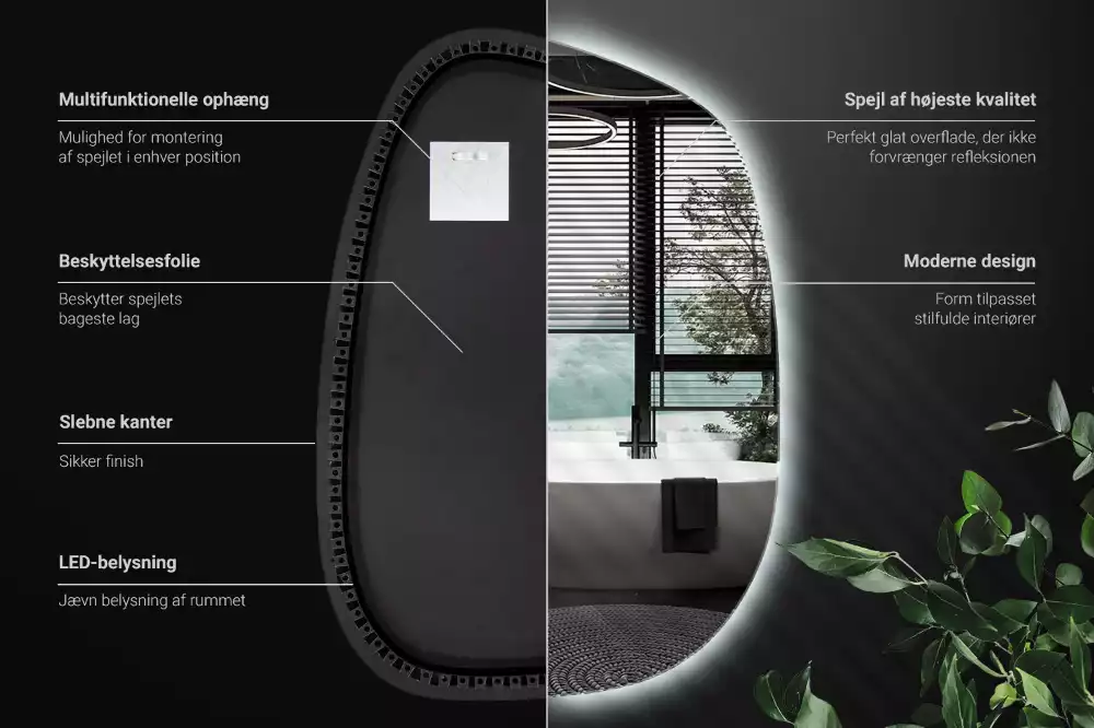 Lustro organiczne podświetlane bez ramy