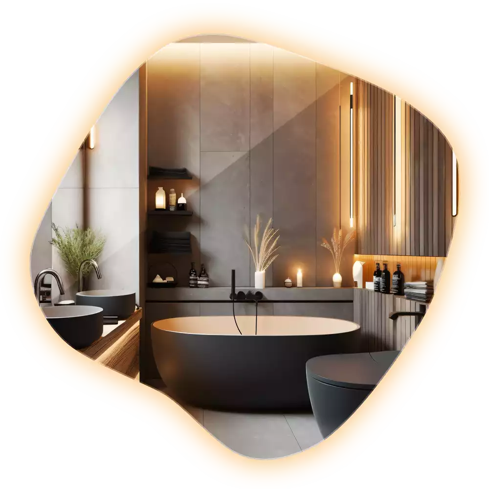 Lustro w kształcie plamy z unikatowym podświetleniem LED