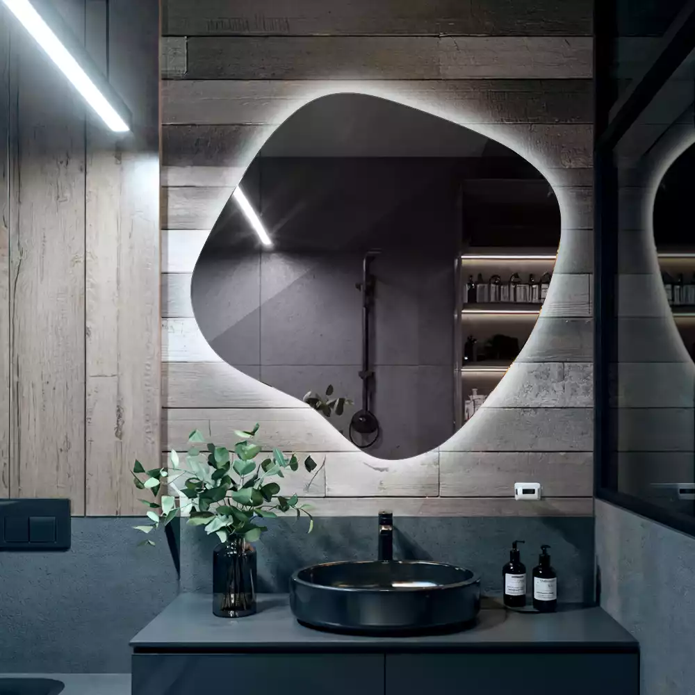 Lustro w kształcie plamy z unikatowym podświetleniem LED