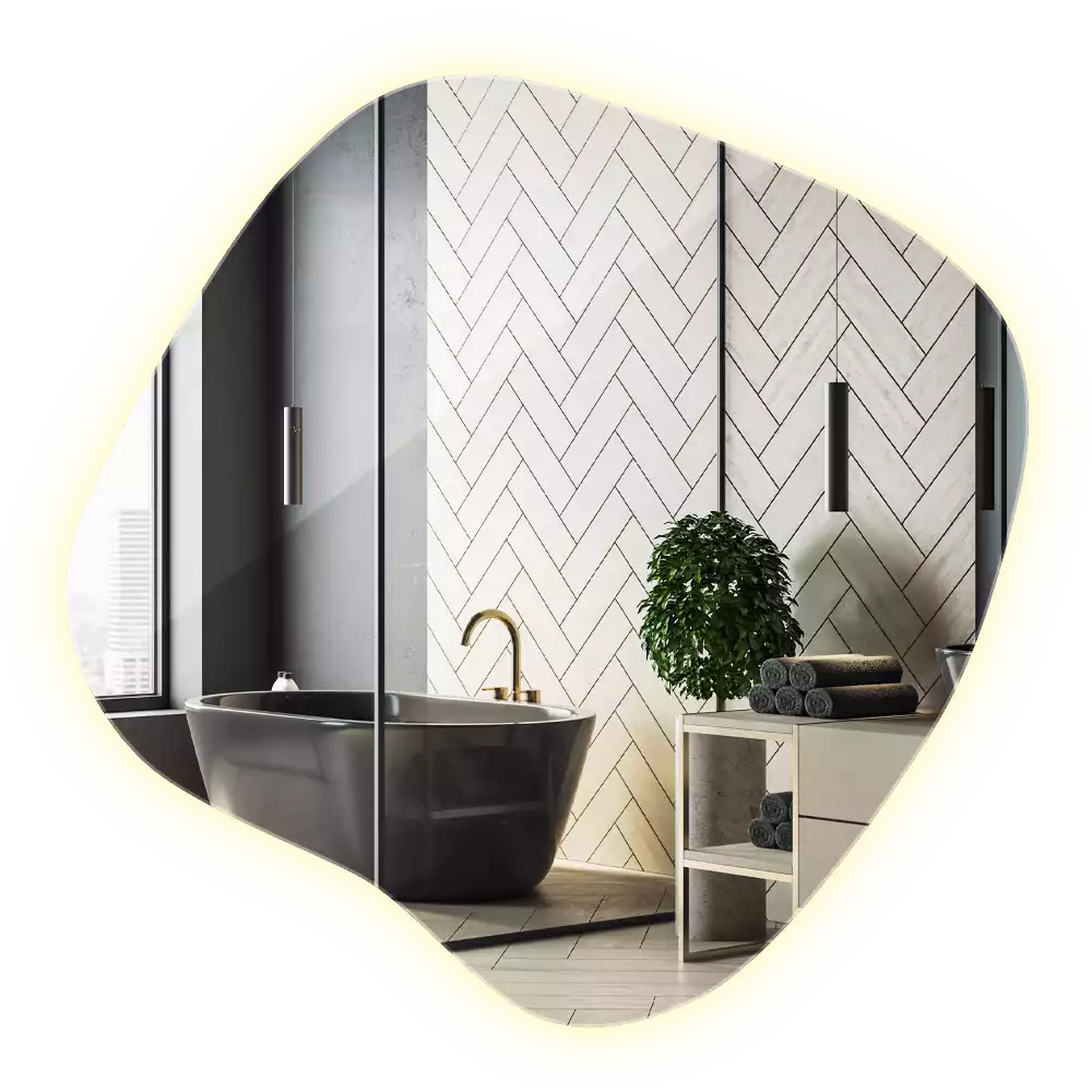 Lustro w kształcie plamy z unikatowym podświetleniem LED