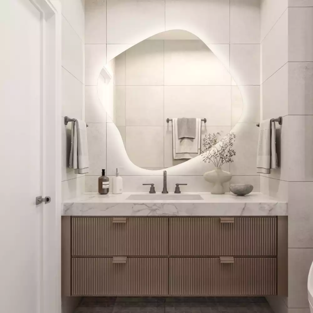 Lustro w kształcie plamy z unikatowym podświetleniem LED