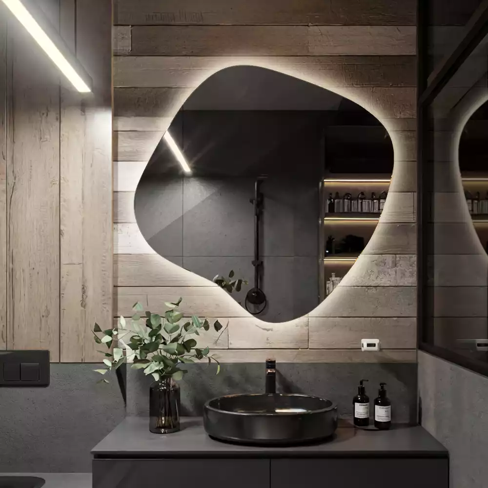 Lustro w kształcie plamy z unikatowym podświetleniem LED