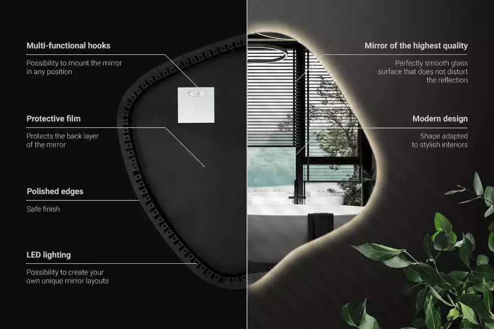 Lustro w kształcie plamy z unikatowym podświetleniem LED