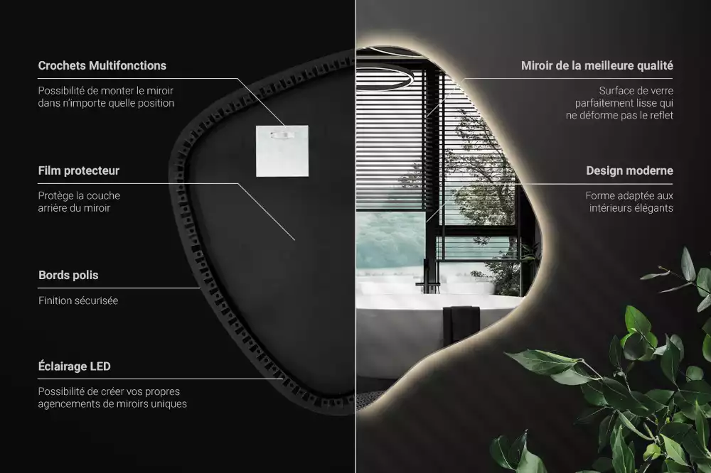 Lustro w kształcie plamy z unikatowym podświetleniem LED