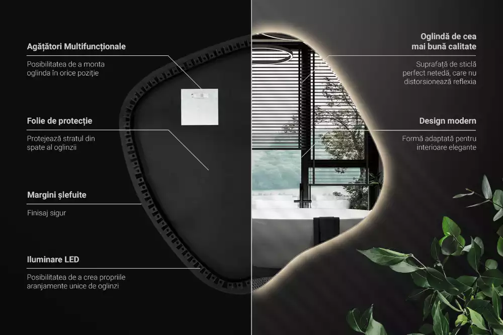 Lustro w kształcie plamy z unikatowym podświetleniem LED