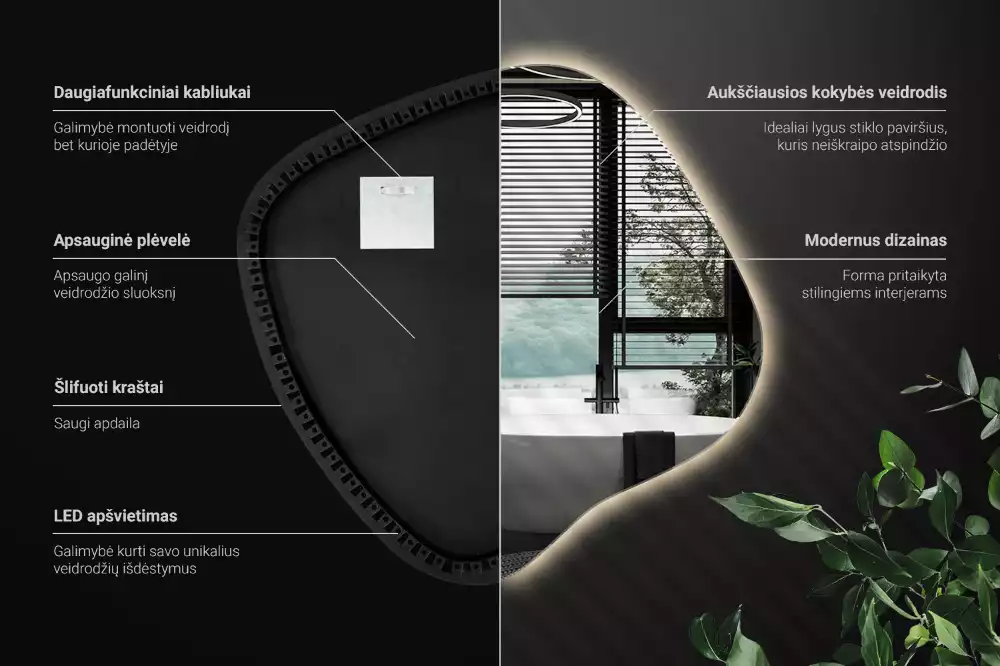 Lustro w kształcie plamy z unikatowym podświetleniem LED