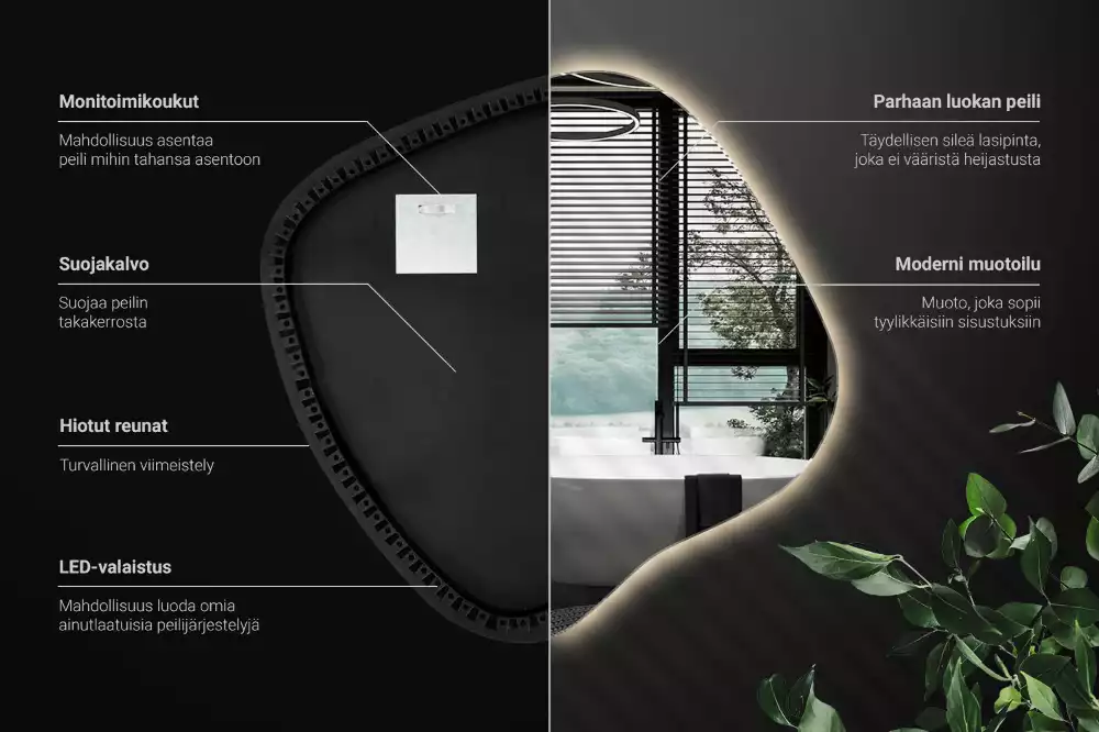 Lustro w kształcie plamy z unikatowym podświetleniem LED