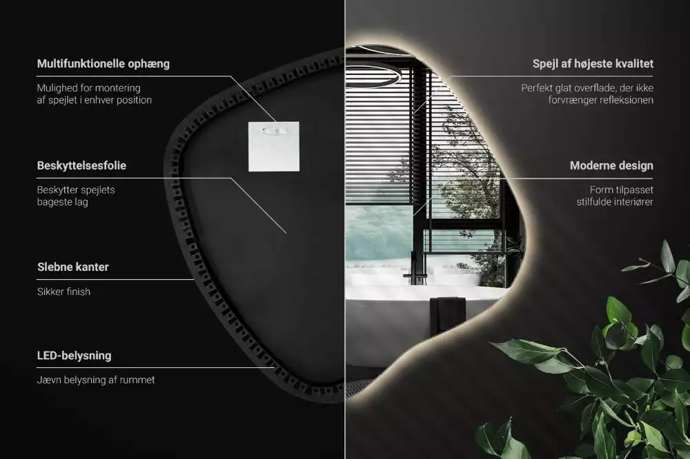 Lustro w kształcie plamy z unikatowym podświetleniem LED