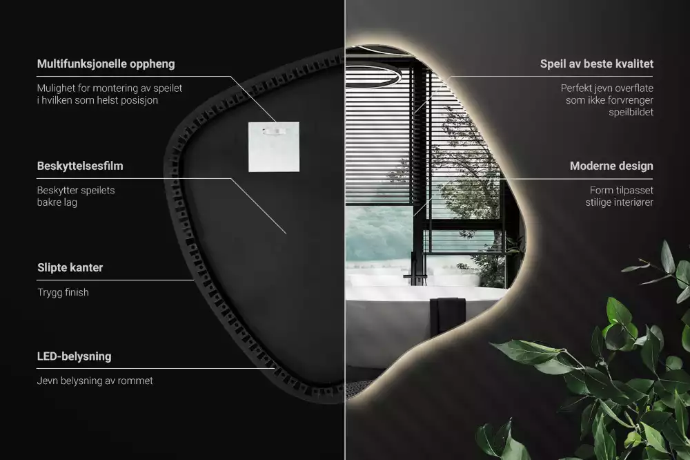 Lustro w kształcie plamy z unikatowym podświetleniem LED