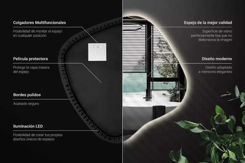 Lustro w kształcie plamy z unikatowym podświetleniem LED