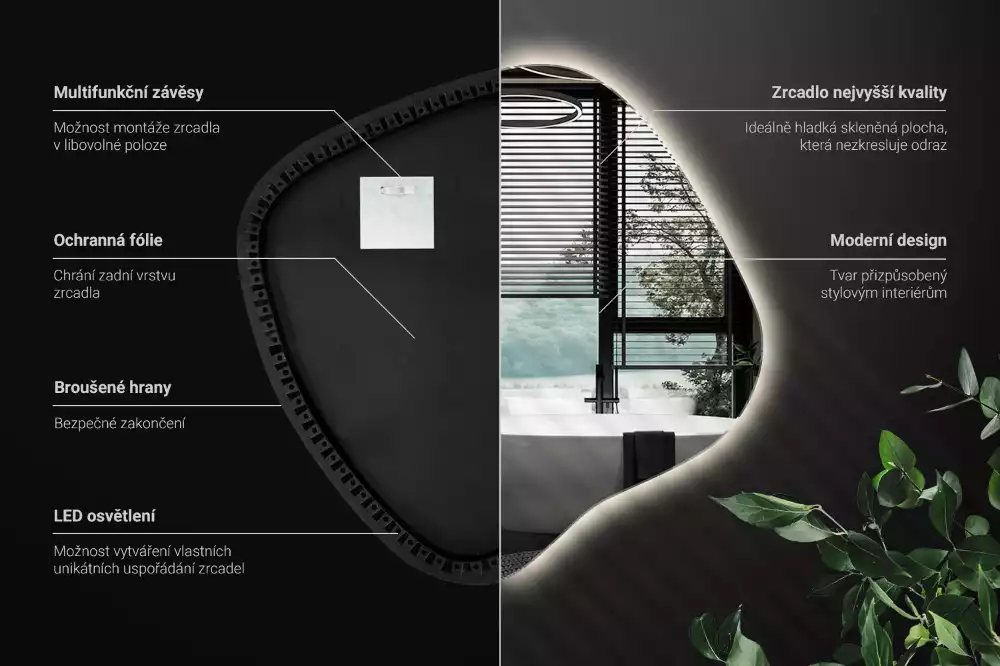 Lustro w kształcie plamy z unikatowym podświetleniem LED