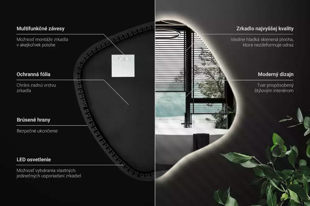 Lustro w kształcie plamy z unikatowym podświetleniem LED