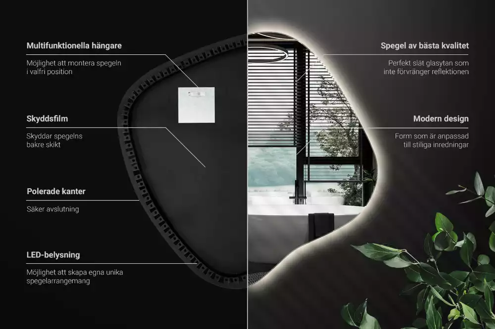 Lustro w kształcie plamy z unikatowym podświetleniem LED