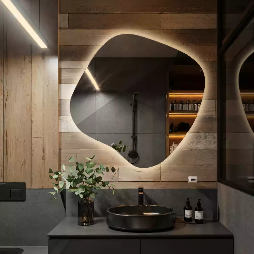 Lustro w kształcie plamy z unikatowym podświetleniem LED