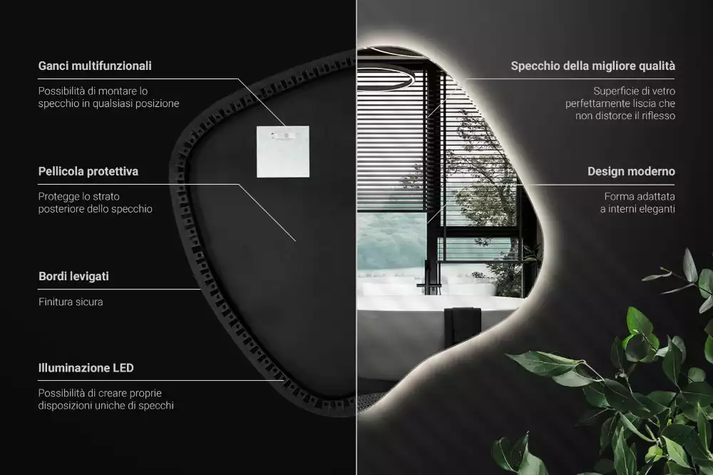 Lustro w kształcie plamy z unikatowym podświetleniem LED