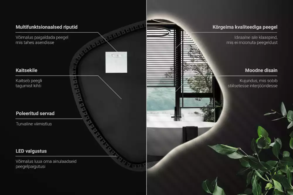 Lustro w kształcie plamy z unikatowym podświetleniem LED