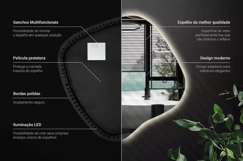 Lustro w kształcie plamy z unikatowym podświetleniem LED